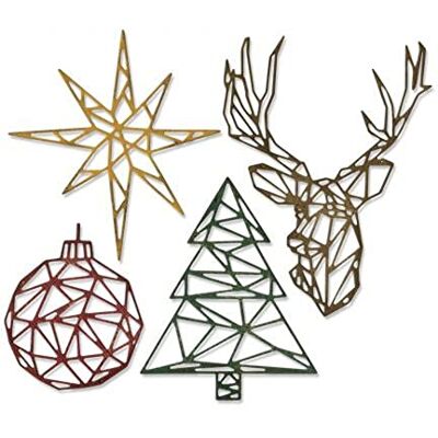 Sizzix Thinlits Die Set 664202, Geo Christmas by Tim Holtz, 4 Pack, One Size, Multi-Colour Colour Sizzix Thinlits Die Set 664202, Geo Christmas by Tim Holtz, 4 Pack, One Size, Multi-Colour Colour