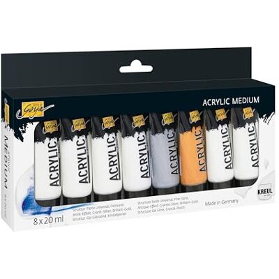 KREUL 85931 SOLO GOYA Acrylic Medium Set, 8 Texture Pastes in 20 ml Tubes, Starter Set for Simple 3D Art Projects KREUL 85931 SOLO GOYA Acrylic Medium Set, 8 Texture Pastes in 20 ml Tubes, Starter Set for Simple 3D Art Projects