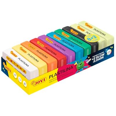 Jovi Glow-in-the-Dark Modelling Clay, 8 Basic Colours + 2 Phosphorescent Jovi Glow-in-the-Dark Modelling Clay, 8 Basic Colours + 2 Phosphorescent