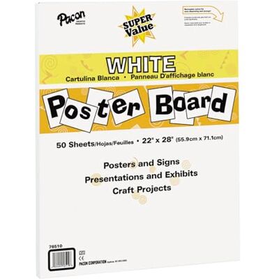 Pacon Poster Board, 50 Sheets, White, 559mm x 711mm, For Classrooms, Schools, Offices, Display Boards & Bulletin Boards Pacon Poster Board, 50 Sheets, White, 559mm x 711mm, For Classrooms, Schools, Offices, Display Boards & Bulletin Boards