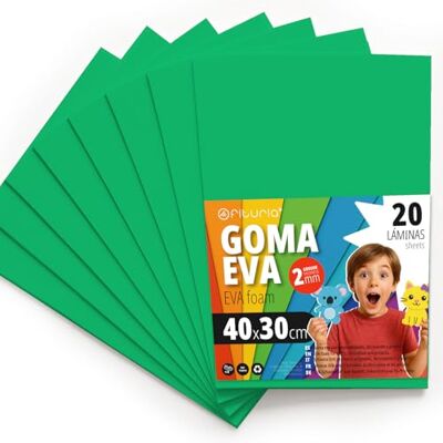 OFITURIA Eva Rubber for School and Creative Crafts, Coloured Foam Sheets for DIY Projects, Art, Children's Decoration, Scrapbooking, Craft Designs 40 x 30 cm (Green, 20 Pcs) OFITURIA Eva Rubber for School and Creative Crafts, Coloured Foam Sheets for DIY Projects, Art, Children's Decoration, Scrapbooking, Craft Designs 40 x 30 cm (Green, 20 Pcs)