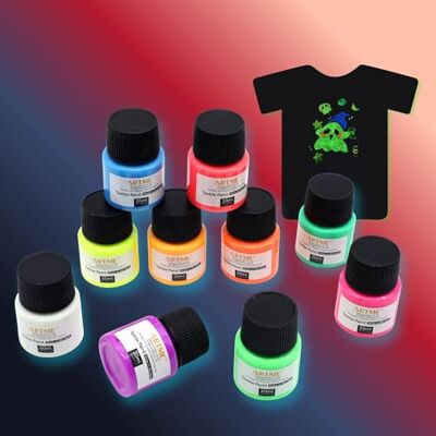 ARTME Glow In The Dark Textile Paint Set 10 x 20ml For Fabric Crafts ARTME Glow In The Dark Textile Paint Set 10 x 20ml For Fabric Crafts