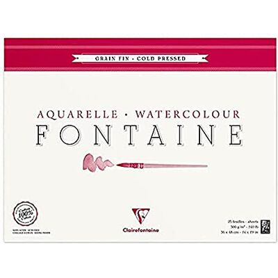 Clairefontaine Ref 96416C Fontaine Cold Pressed Watercolour Glued Pad (25 Sheets) 36 x 48cm Size, 300gsm Paper Suitable for Watercolour Artwork Clairefontaine Ref 96416C Fontaine Cold Pressed Watercolour Glued Pad (25 Sheets) 36 x 48cm Size, 300gsm Paper Suitable for Watercolour Artwork