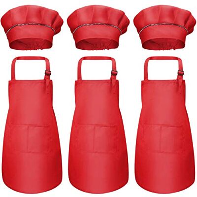 Fodlon Set of 6 Children's Apron and Chef Hat Set, Chef Aprons with Pockets, Girls Boys Adjustable Kitchen Aprons, Garden Aprons, Toddler Cooking Aprons for Painting Crafts (7-13 Years) (Red) Fodlon Set of 6 Children's Apron and Chef Hat Set, Chef Aprons with Pockets, Girls Boys Adjustable Kitchen Aprons, Garden Aprons, Toddler Cooking Aprons for Painting Crafts (7-13 Years) (Red)