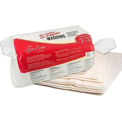 Sew Easy Quilting Batting Wadding 80% Cotton 20% Polyester Washable, Queen Size 228.6 x 274.3cm 90 x 108” (NLW.204) Sew Easy Quilting Batting Wadding 80% Cotton 20% Polyester Washable, Queen Size 228.6 x 274.3cm 90 x 108” (NLW.204)
