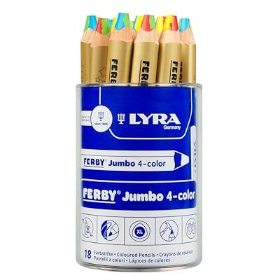 LYRA Ferby Jumbo 4-Colour Colouring Pencil, Round Tin of 18 LYRA Ferby Jumbo 4-Colour Colouring Pencil, Round Tin of 18