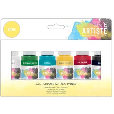 DOCRAFTS ARTISTE Artiste Acrylic Paint Set Pack of 6X 59ml 2oz Basic Colours, Quick-Drying Professional Art and Hobby Craft Artists Paint, Water-Based Paints Cover All Surfaces with Ease, Ideal for Travel Artists DOCRAFTS ARTISTE Artiste Acrylic Paint Set Pack of 6X 59ml 2oz Basic Colours, Quick-Drying Professional Art and Hobby Craft Artists Paint, Water-Based Paints Cover All Surfaces with Ease, Ideal for Travel Artists