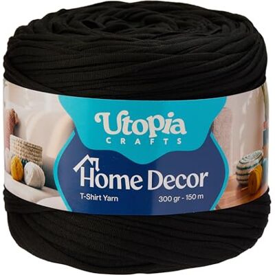 Utopia Crafts Home Decor T-Shirt Yarn for Crocheting, 300g Thick Soft Elastic Ribbon Yarn for Crochet Baskets Bags Rugs, Textile Fabric Yarn for Beginners, Home Decor, 5-7mm Hook (Jet Black) Utopia Crafts Home Decor T-Shirt Yarn for Crocheting, 300g Thick Soft Elastic Ribbon Yarn for Crochet Baskets Bags Rugs, Textile Fabric Yarn for Beginners, Home Decor, 5-7mm Hook (Jet Black)