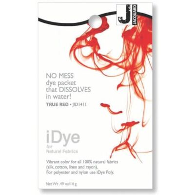 Jacquard iDye True Red, Fabric Dye for Natural Fibres, Permanent Textile Colouring on Cotton Silk and Linen, Easy Garment Craft Project,14g Packet Jacquard iDye True Red, Fabric Dye for Natural Fibres, Permanent Textile Colouring on Cotton Silk and Linen, Easy Garment Craft Project,14g Packet