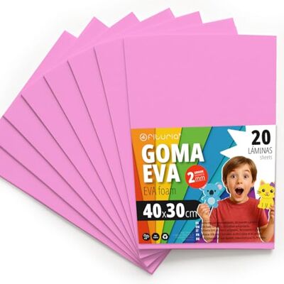 OFITURIA Eva Rubber for School and Creative Crafts, Coloured Foam Sheets for DIY Projects, Art, Children's Decoration, Scrapbooking, Craft Designs 40 x 30 cm (Pink, 20 Pcs) OFITURIA Eva Rubber for School and Creative Crafts, Coloured Foam Sheets for DIY Projects, Art, Children's Decoration, Scrapbooking, Craft Designs 40 x 30 cm (Pink, 20 Pcs)