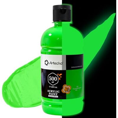 Artecho Green Glow in the Dark Acrylic Paint Large Bottle 500ml /17oz, Craft Paint for Canvas, Rocks, Wood, Fabric, Ceramic, Non-Toxic Artecho Green Glow in the Dark Acrylic Paint Large Bottle 500ml /17oz, Craft Paint for Canvas, Rocks, Wood, Fabric, Ceramic, Non-Toxic