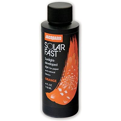 Jacquard Solarfast Dye for Sun Printing, UV Activated Ink Creates Photograms on Fabric, Paper, Wood and Cotton Textiles, Craft Supplies, Orange, 236ml (8oz) Jacquard Solarfast Dye for Sun Printing, UV Activated Ink Creates Photograms on Fabric, Paper, Wood and Cotton Textiles, Craft Supplies, Orange, 236ml (8oz)