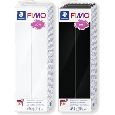 STAEDTLER Polymer Modelling Oven-Bake Clay Bundle FIMO Soft Set of 1 x Black & 1 x White 454g Blocks, 8021-S X STAEDTLER Polymer Modelling Oven-Bake Clay Bundle FIMO Soft Set of 1 x Black & 1 x White 454g Blocks, 8021-S X