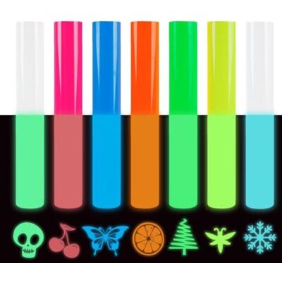 guangyintong Glow in The Dark Heat Transfer Vinyl Bundle, 7 Pack 12" x 10" 30.5 x 25.4cm HTV Vinyl Sheets, 7 Colors Iron on Vinyl for All Cutter Machine Easy to Cut & Weed for Heat Vinyl Design guangyintong Glow in The Dark Heat Transfer Vinyl Bundle, 7 Pack 12" x 10" 30.5 x 25.4cm HTV Vinyl Sheets, 7 Colors Iron on Vinyl for All Cutter Machine Easy to Cut & Weed for Heat Vinyl Design