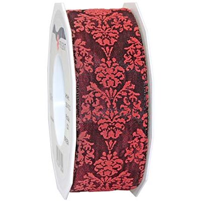 PRÄSENT Brixen Wired & Printed Ribbon Bordeaux 40 mm Width, 20 m Length PRÄSENT Brixen Wired & Printed Ribbon Bordeaux 40 mm Width, 20 m Length
