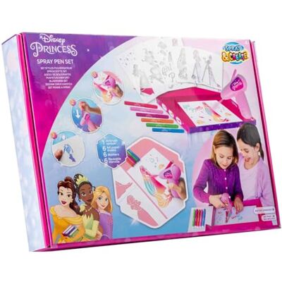 Disney Princess Spray Pen Set Battery-Operated Airbrush Pens & Stencil Set, 19-Piece with Felt Tip Markers, Templates Creative Arts & Crafts Colouring Kit for Children 4+ -Themed Fun Disney Princess Spray Pen Set Battery-Operated Airbrush Pens & Stencil Set, 19-Piece with Felt Tip Markers, Templates Creative Arts & Crafts Colouring Kit for Children 4+ -Themed Fun