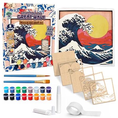 Splat Planet – Great Wave 3D Wooden Art Kit – Paint Your Own 3D Layered Wood Wall Art for Kids & Adults, DIY 3D Art Great Wave Wood Painting Kit Wooden Art and Craft Gift Set, 25 x 25cm Splat Planet – Great Wave 3D Wooden Art Kit – Paint Your Own 3D Layered Wood Wall Art for Kids & Adults, DIY 3D Art Great Wave Wood Painting Kit Wooden Art and Craft Gift Set, 25 x 25cm