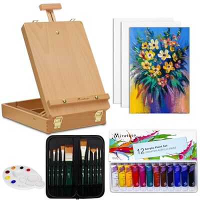 Samoart Art Supplies 27 Pieces Art Set with Tabletop Easel, 12 Acrylic Paint, 10 Paint Brushes, 3 Canvas Panels, Palettes, Portable Desktop Easel Set Suitable for Artists, Beginners, Students Samoart Art Supplies 27 Pieces Art Set with Tabletop Easel, 12 Acrylic Paint, 10 Paint Brushes, 3 Canvas Panels, Palettes, Portable Desktop Easel Set Suitable for Artists, Beginners, Students