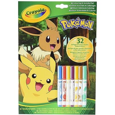 CRAYOLA Pokemon Activity Book, 32 Coloring Pages and 7 Washable Markers, 04-2746G CRAYOLA Pokemon Activity Book, 32 Coloring Pages and 7 Washable Markers, 04-2746G