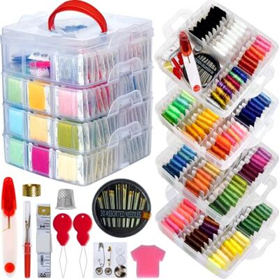 QCZKB 268 Embroidery Floss Set Including Cross Stitch Threads Friendship Bracelet String with4-Tier Transparent Box, Floss Bobbins and Cross Stitch Kits QCZKB 268 Embroidery Floss Set Including Cross Stitch Threads Friendship Bracelet String with4-Tier Transparent Box, Floss Bobbins and Cross Stitch Kits