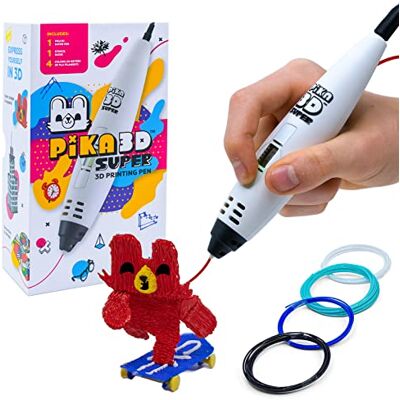 PIKA3D Super 3D PRINTING PEN Includes 3D Pen, 4 Colors of PLA Filament Refill with Stencil Guide and User Manual, White PIKA3D Super 3D PRINTING PEN Includes 3D Pen, 4 Colors of PLA Filament Refill with Stencil Guide and User Manual, White