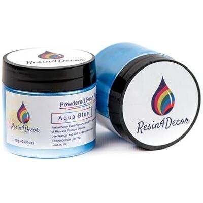 RESIN4DECOR Pearlescent Metallic Powdered Mica Pigment Strong Colour Purity and Depth, Non-Toxic Titanium Dioxide for Makeup, Epoxy Resin Crafts, Jewellery, Canvas, DIY Art Aqua Blue, 25g RESIN4DECOR Pearlescent Metallic Powdered Mica Pigment Strong Colour Purity and Depth, Non-Toxic Titanium Dioxide for Makeup, Epoxy Resin Crafts, Jewellery, Canvas, DIY Art Aqua Blue, 25g