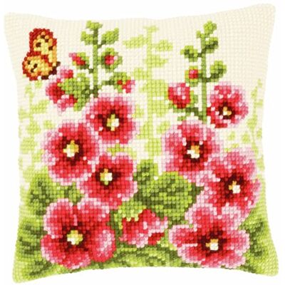 Vervaco Stockrosen Cross-Stitch Cushion - Cross-stitch embroidery kit Vervaco Stockrosen Cross-Stitch Cushion - Cross-stitch embroidery kit