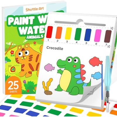 Shuttle Water Colouring Book for Children Painting, Watercolour Paint Set Paper for Kids, Washable Mess-Free Kids Painting Set, Colouring Set Paint by Numbers for Children, Art Supplies Animals Shuttle Water Colouring Book for Children Painting, Watercolour Paint Set Paper for Kids, Washable Mess-Free Kids Painting Set, Colouring Set Paint by Numbers for Children, Art Supplies Animals