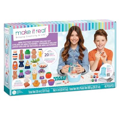 Make It Real Mini Pottery Studio Deluxe Pottery Kit Ceramic Wheel, Mess Free Air Dry Clay for Kids, Crafts for 8 Year Old Girls +, 20 Projects, Creative Art Set, Clay Making Kits for Tweens, 46 Pcs Make It Real Mini Pottery Studio Deluxe Pottery Kit Ceramic Wheel, Mess Free Air Dry Clay for Kids, Crafts for 8 Year Old Girls +, 20 Projects, Creative Art Set, Clay Making Kits for Tweens, 46 Pcs