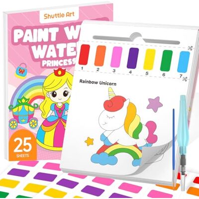 Shuttle Water Colouring Book for Children Painting, Princess Watercolour Paint Paper for Kids, Washable Mess-Free Kids Painting Set, Colouring Set Paint by Numbers for Toddlers Shuttle Water Colouring Book for Children Painting, Princess Watercolour Paint Paper for Kids, Washable Mess-Free Kids Painting Set, Colouring Set Paint by Numbers for Toddlers