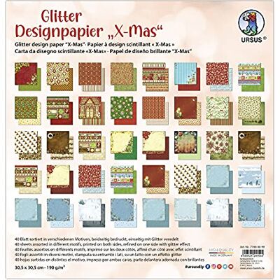 Ursus 71900099 Glitter Design Mas, Mix with 40 Sheets of Motif Paper on Both Sides, 190 g/m², 30.5 x 30.5 cm, Different Print on Front and Back Ursus 71900099 Glitter Design Mas, Mix with 40 Sheets of Motif Paper on Both Sides, 190 g/m², 30.5 x 30.5 cm, Different Print on Front and Back