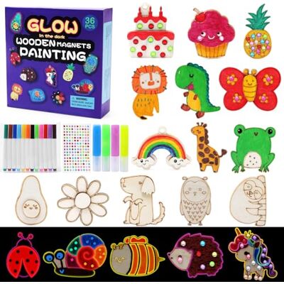 LEADSTAR 36 Wooden Magnet Kids Craft Set, Paint Your Own Arts and Crafts for Kids, Kids Painting Set with Pens, Glitter Glue & Gems, DIY Craft Kits Birthday Gifts for Boys Girls Age 3-12 LEADSTAR 36 Wooden Magnet Kids Craft Set, Paint Your Own Arts and Crafts for Kids, Kids Painting Set with Pens, Glitter Glue & Gems, DIY Craft Kits Birthday Gifts for Boys Girls Age 3-12