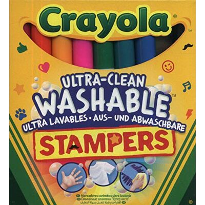 CRAYOLA 8-Ultra Clean Marker Stampers 8 couleurs, Pointe pochoir avec 8 sujets sympathiques, Encres à formule ultra-lavable CRAYOLA 8-Ultra Clean Marker Stampers 8 couleurs, Pointe pochoir avec 8 sujets sympathiques, Encres à formule ultra-lavable