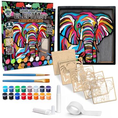 Splat Planet – Elephant 3D Wooden Art Kit – Paint Your Own 3D Layered Wood Wall Art for Kids & Adults, DIY 3D Art Elephant Wood Painting Kit Wooden Art and Craft Gift Set, 25 x 25cm Splat Planet – Elephant 3D Wooden Art Kit – Paint Your Own 3D Layered Wood Wall Art for Kids & Adults, DIY 3D Art Elephant Wood Painting Kit Wooden Art and Craft Gift Set, 25 x 25cm