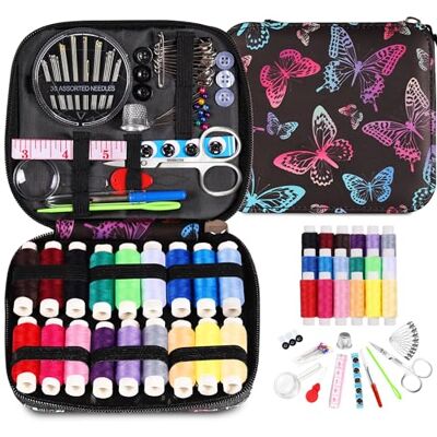 AUERVO Sewing Kit for Adults Needle and Thread Kit for Sewing with Butterfly Zipper Case 18 Color Threads Portable Basic Hand Sewing Repair Kits for Beginners Traveler Emergency DIY Quick Fix AUERVO Sewing Kit for Adults Needle and Thread Kit for Sewing with Butterfly Zipper Case 18 Color Threads Portable Basic Hand Sewing Repair Kits for Beginners Traveler Emergency DIY Quick Fix