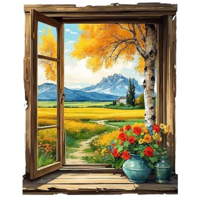 Jelmivox Window Landscape Paint by Numbers Kit for Adults Beginners, 16x20 Inch DIY Acrylic Number Painting on Canvas Set, Without Frame, Stress Relief Craft Kits, Home Wall Decor, Gift Idea Jelmivox Window Landscape Paint by Numbers Kit for Adults Beginners, 16x20 Inch DIY Acrylic Number Painting on Canvas Set, Without Frame, Stress Relief Craft Kits, Home Wall Decor, Gift Idea