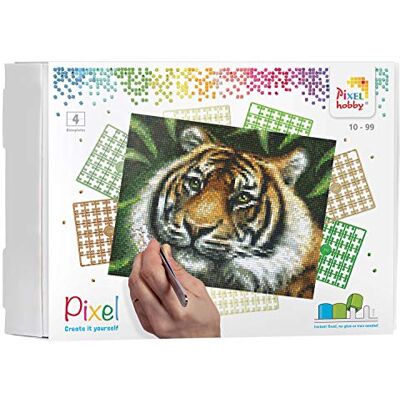 Pracht Creatives Hobby Pixel P090028 Mosaic Gift Box Tiger Image Approx. 25.4 x 20.3 cm, Easy Plug-In System, No Ironing or Gluing, Organic Plastic Stones Ideal for Children Pracht Creatives Hobby Pixel P090028 Mosaic Gift Box Tiger Image Approx. 25.4 x 20.3 cm, Easy Plug-In System, No Ironing or Gluing, Organic Plastic Stones Ideal for Children