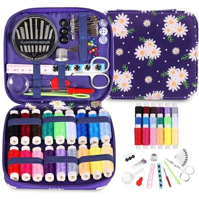 AUERVO Sewing Kit for Adults Needle and Thread Kit for Sewing with Daisy Zipper Case 18 Color Threads Portable Basic Hand Sewing Repair Kits for Beginners Traveler Emergency DIY Quick Fix AUERVO Sewing Kit for Adults Needle and Thread Kit for Sewing with Daisy Zipper Case 18 Color Threads Portable Basic Hand Sewing Repair Kits for Beginners Traveler Emergency DIY Quick Fix