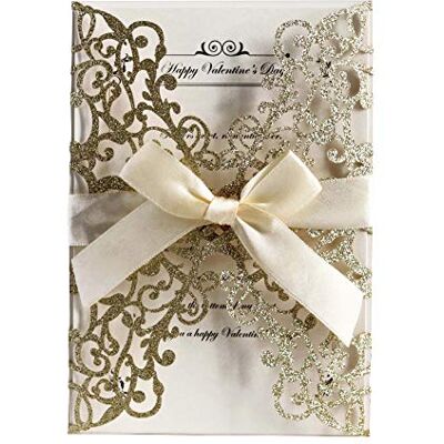 AdasBridal 50Pcs Glitter Floral Laser Cut Wedding Invitation Cards with Envelope Blank Inner Sheet and Ribbon for Wedding Engagement Bridal Shower Party Invite(7.09 X 4.92inch, Gold) AdasBridal 50Pcs Glitter Floral Laser Cut Wedding Invitation Cards with Envelope Blank Inner Sheet and Ribbon for Wedding Engagement Bridal Shower Party Invite(7.09 X 4.92inch, Gold)