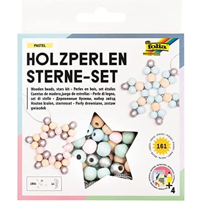 Folia 22522 Wooden Beads Stars Set Pastel, Craft Set with 160 Wooden Balls and a Silver Cord for Threading, for Crafts of Stars and Pendants Folia 22522 Wooden Beads Stars Set Pastel, Craft Set with 160 Wooden Balls and a Silver Cord for Threading, for Crafts of Stars and Pendants