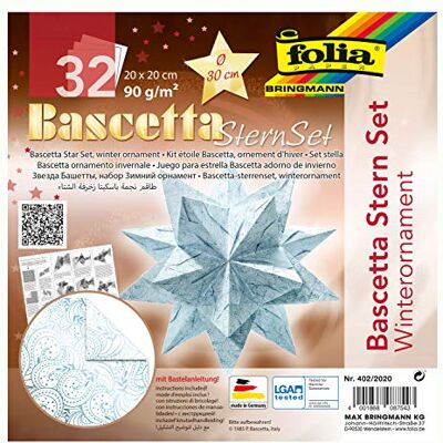Folia 402/2020 Craft Set Bascetta Star Winter Ornament White/Ice Blue, 32 Sheets, 20 x 20 cm, Finished Size of Paper Star Approx. 30 cm, with Detailed Instructions (English language not guaranteed), Folia 402/2020 Craft Set Bascetta Star Winter Ornament White/Ice Blue, 32 Sheets, 20 x 20 cm, Finished Size of Paper Star Approx. 30 cm, with Detailed Instructions (English language not guaranteed),