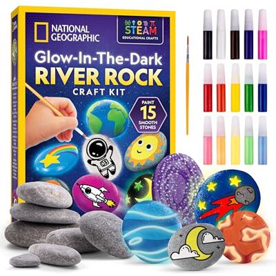 Blue Marble National Geographic Glow in the Dark Rock Painting Kit Arts & Crafts Kit for Kids, Decorate 15 River Rocks with 15 Paints & Art Supplies, Kids Craft Blue Marble National Geographic Glow in the Dark Rock Painting Kit Arts & Crafts Kit for Kids, Decorate 15 River Rocks with 15 Paints & Art Supplies, Kids Craft