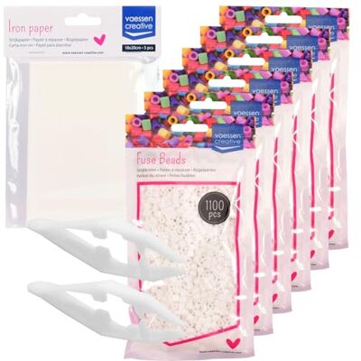 Creative Labs Fuse Beads Kit 6600 White Pieces – Maxi Pack with Ironing Paper and Tweezers for Arts and Crafts, DIY Creations, Jewellery, Keychains, and Decorations Creative Labs Fuse Beads Kit 6600 White Pieces – Maxi Pack with Ironing Paper and Tweezers for Arts and Crafts, DIY Creations, Jewellery, Keychains, and Decorations