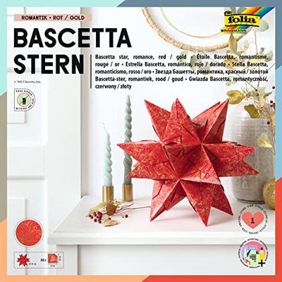 Folia 408/2020 Craft Set Bascetta Star Winter Ornament Red/Gold, 32 Sheets, 20 x 20 cm, Finished Size of Paper Star Approx. 30 cm, with Detailed Instructions (English Language not Guaranteed) - Folia 408/2020 Craft Set Bascetta Star Winter Ornament Red/Gold, 32 Sheets, 20 x 20 cm, Finished Size of Paper Star Approx. 30 cm, with Detailed Instructions (English Language not Guaranteed) -
