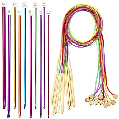 tiggell 23 Pieces Tunisian Crochet Hooks Kit Including 12pcs 3-10 mm Bamboo Knitting Needle with Bead Carbonized Bamboo Needle + 11pcs 2-8 mm Multi Color Tunisian Afghan Aluminum Crochet Hooks tiggell 23 Pieces Tunisian Crochet Hooks Kit Including 12pcs 3-10 mm Bamboo Knitting Needle with Bead Carbonized Bamboo Needle + 11pcs 2-8 mm Multi Color Tunisian Afghan Aluminum Crochet Hooks