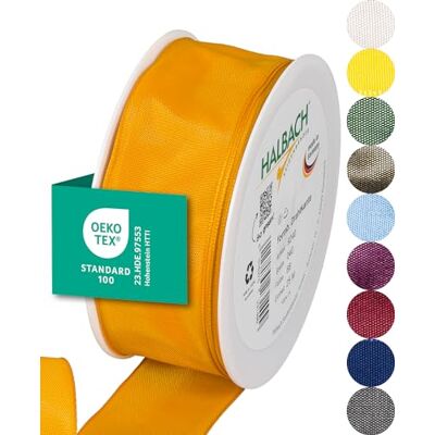 Halbach Seidenbänder Premium Gift Ribbon with Wired Edge, Width 40 mm, Length 25 m, Oeko-Tex 100 Certified Ribbon, Taffeta Ribbon, Made in Germany, Colour: Orange Halbach Seidenbänder Premium Gift Ribbon with Wired Edge, Width 40 mm, Length 25 m, Oeko-Tex 100 Certified Ribbon, Taffeta Ribbon, Made in Germany, Colour: Orange