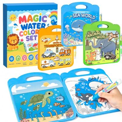 cabaro 3 Pack EVA Mess Free Water Colouring Books Toddler Age 3+ with Carry Handle Magic Painting Book Set with Water Pens, Activity Book for Kids, Travel Toys on Plane, Tear-Resistant & Waterproof Paint cabaro 3 Pack EVA Mess Free Water Colouring Books Toddler Age 3+ with Carry Handle Magic Painting Book Set with Water Pens, Activity Book for Kids, Travel Toys on Plane, Tear-Resistant & Waterproof Paint