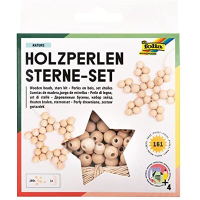 Folia 22520 22520 Wooden Beads Set Nature, Craft Set with 160 Wooden Balls and a Gold String for Threading, for Crafting Stars and Pendants, Multi-Coloured Folia 22520 22520 Wooden Beads Set Nature, Craft Set with 160 Wooden Balls and a Gold String for Threading, for Crafting Stars and Pendants, Multi-Coloured