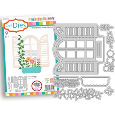 Polkadoodles Pretty Shutter Window Craft Cutting Dies with Window Box & Foliage A5/6 x 8 Polkadoodles Pretty Shutter Window Craft Cutting Dies with Window Box & Foliage A5/6 x 8