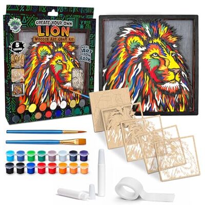 Splat Planet – Lion 3D Wooden Art Kit – Paint Your Own 3D Layered Wood Wall Art for Kids & Adults, DIY 3D Art Lion Wood Painting Kit Wooden Art and Craft Gift Set, 25 x 25cm Splat Planet – Lion 3D Wooden Art Kit – Paint Your Own 3D Layered Wood Wall Art for Kids & Adults, DIY 3D Art Lion Wood Painting Kit Wooden Art and Craft Gift Set, 25 x 25cm